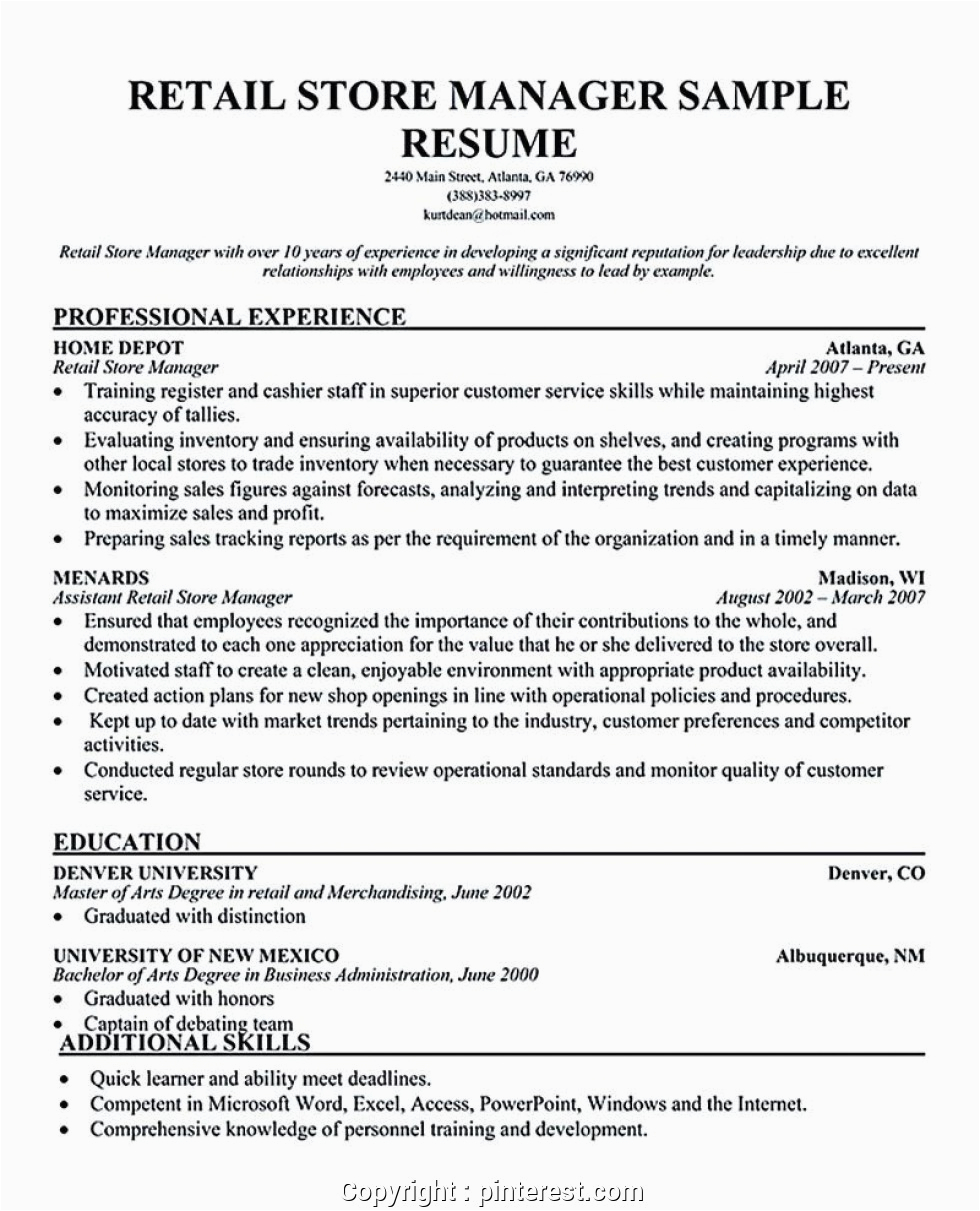 simple retail manager resume examples