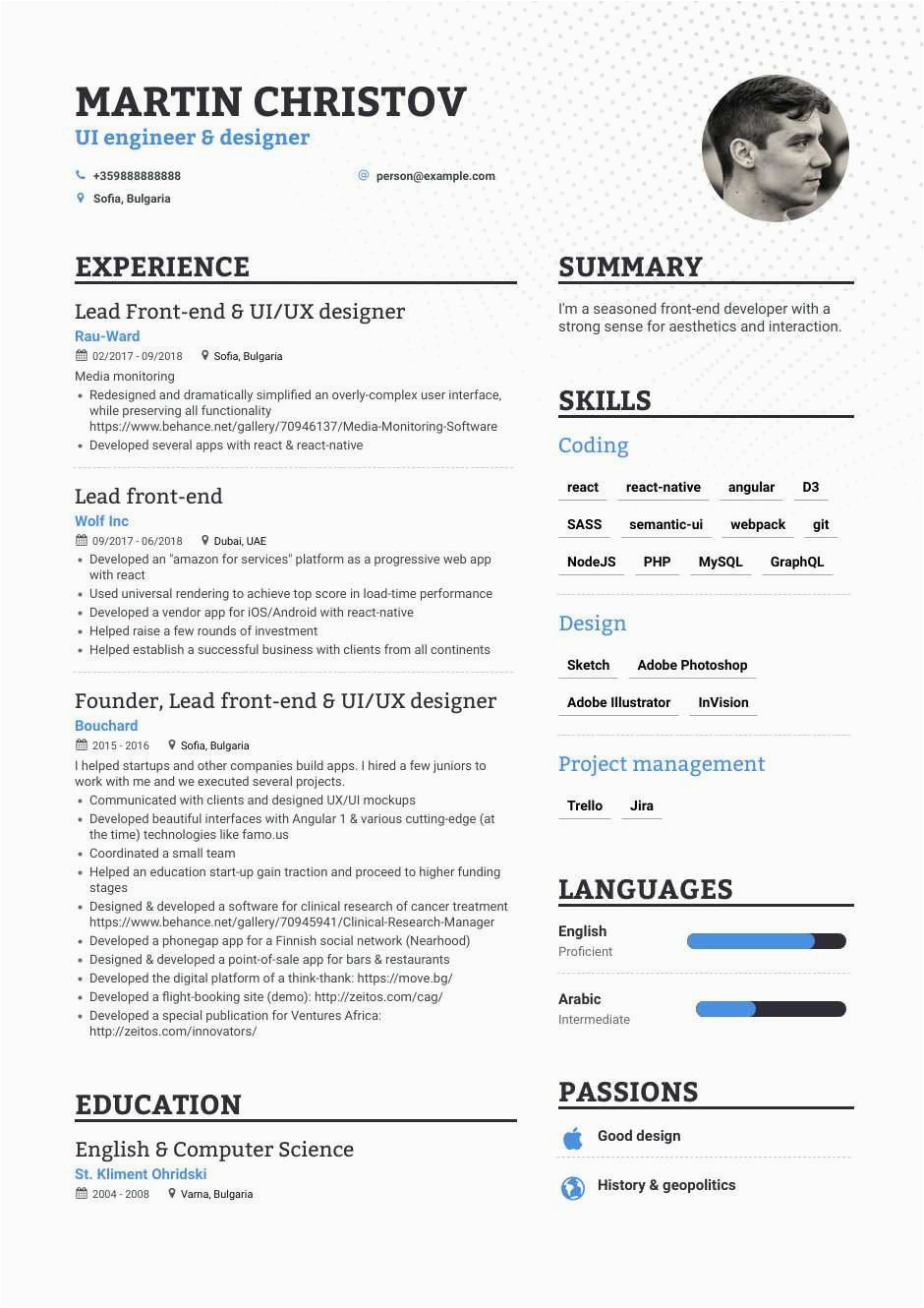 front end developer resume