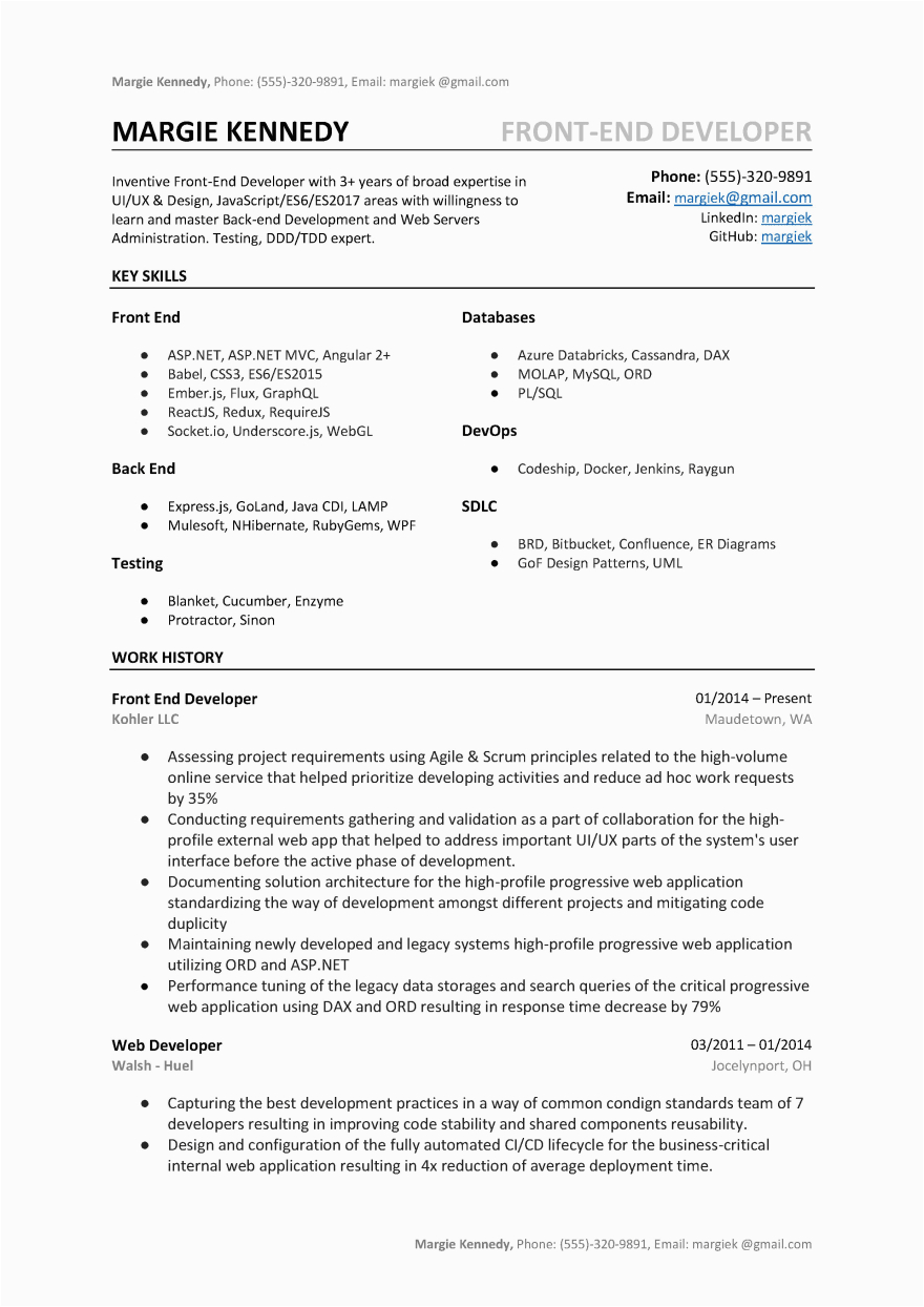 front end developer resume
