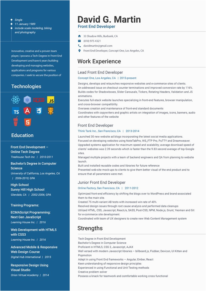 front end web developer resume front end developer resume example