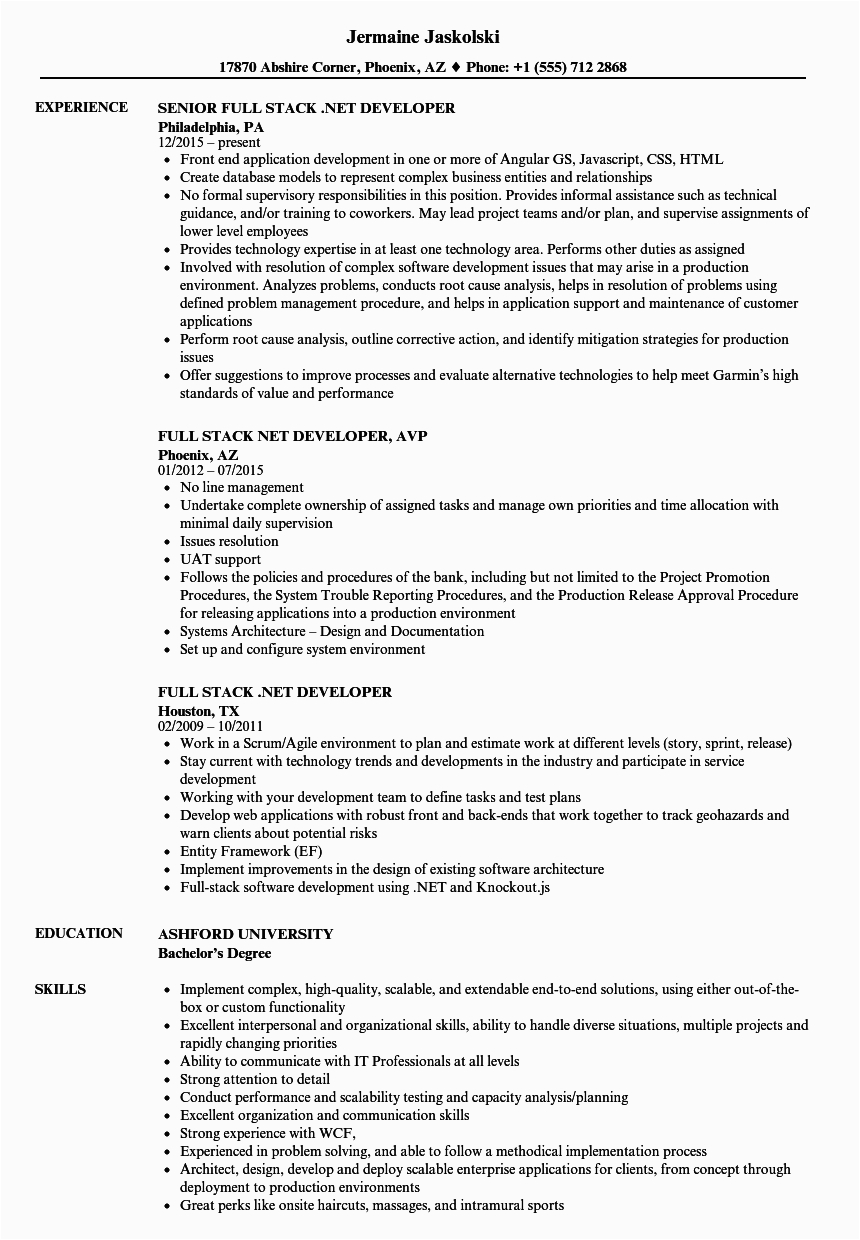 Full Stack Net Developer Resume Sample Full Stack Net Developer Resume Samples