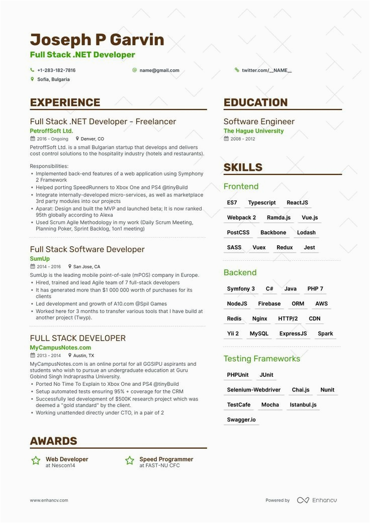 Full Stack Web Developer Resume Template Full Stack Developer Resume Example & Expert Tips