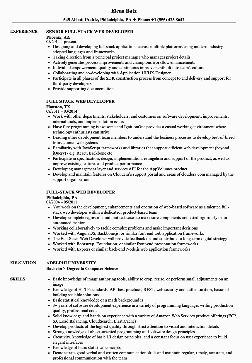 java full stack developer resume sample