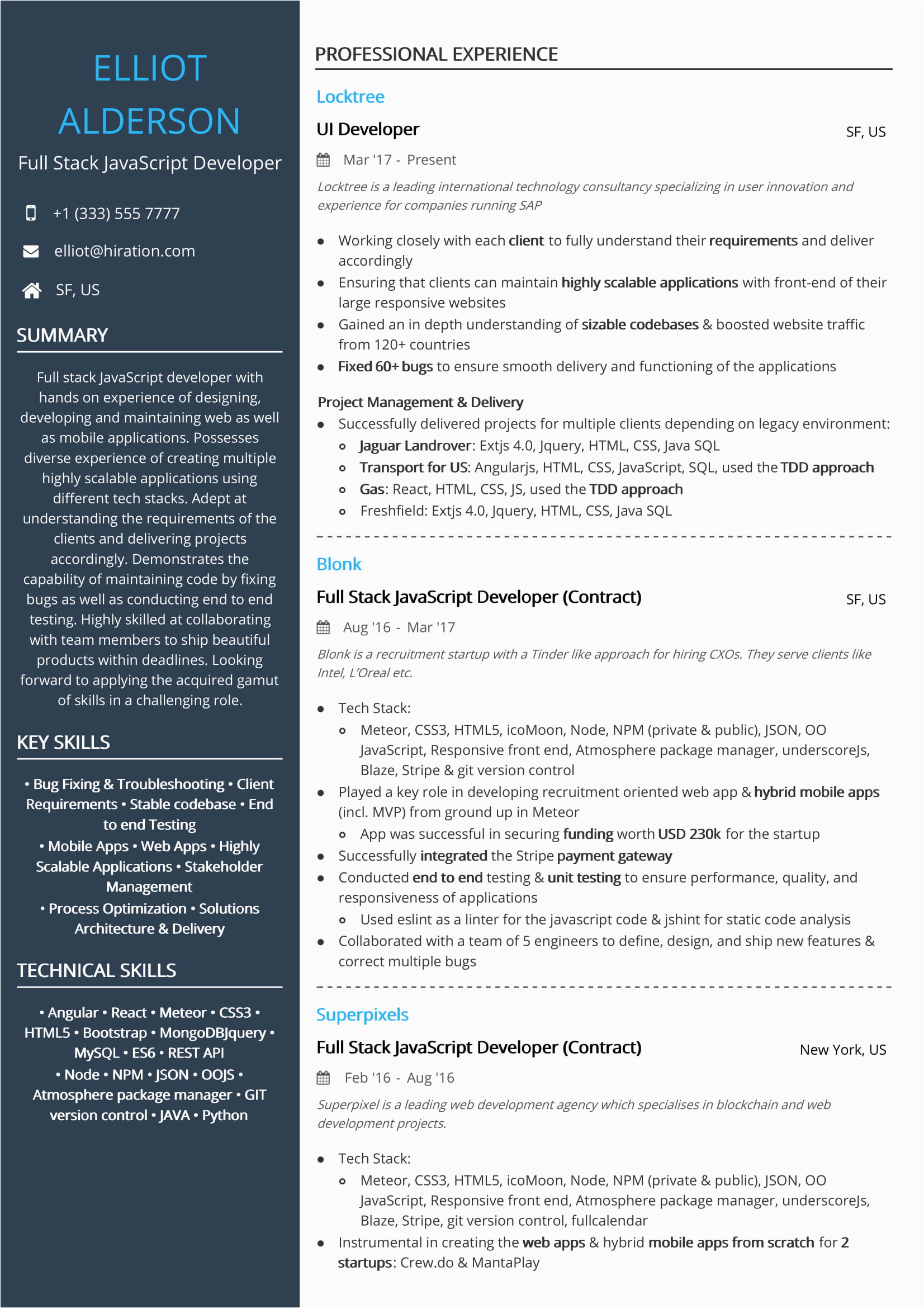 Full Stack Web Developer Resume Template Technology Resume Examples & Resume Samples [2020]