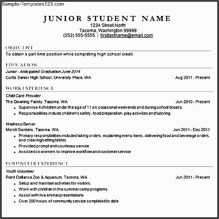 Functional Resume Template for College Student College Resume Template for High School Students Sample