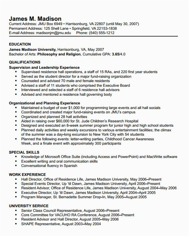 Functional Resume Template for College Student Sample Funct 611×762