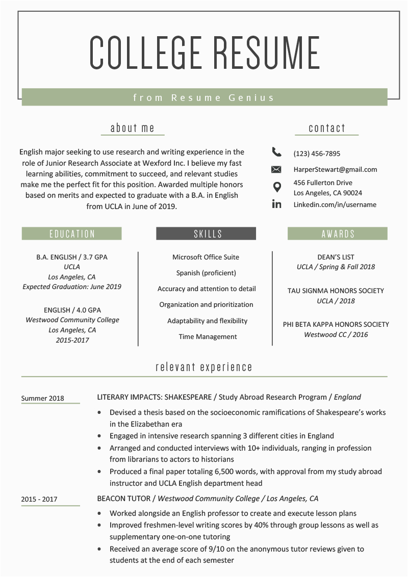 Functional Resume Template for College Student Student Resume Template