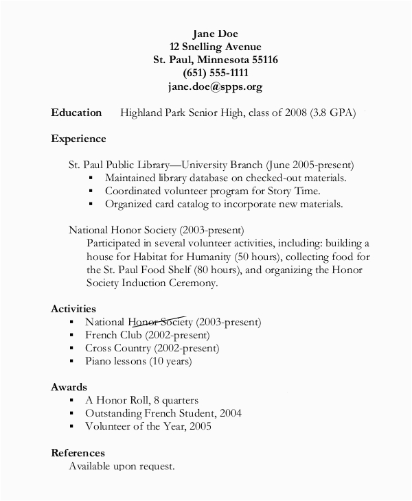 Functional Resume Template for High School Students Free 8 High School Resume Samples In Ms Word