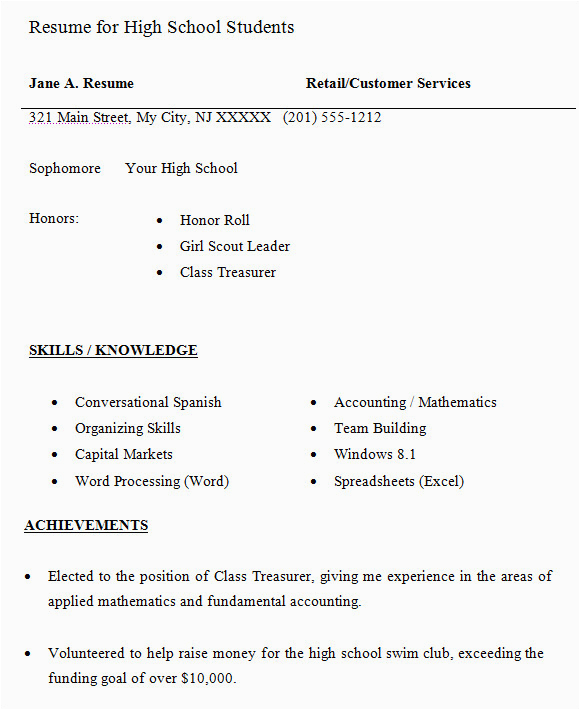 sample high school resume