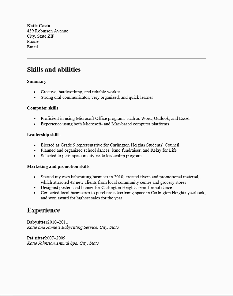 resume writing for high school students