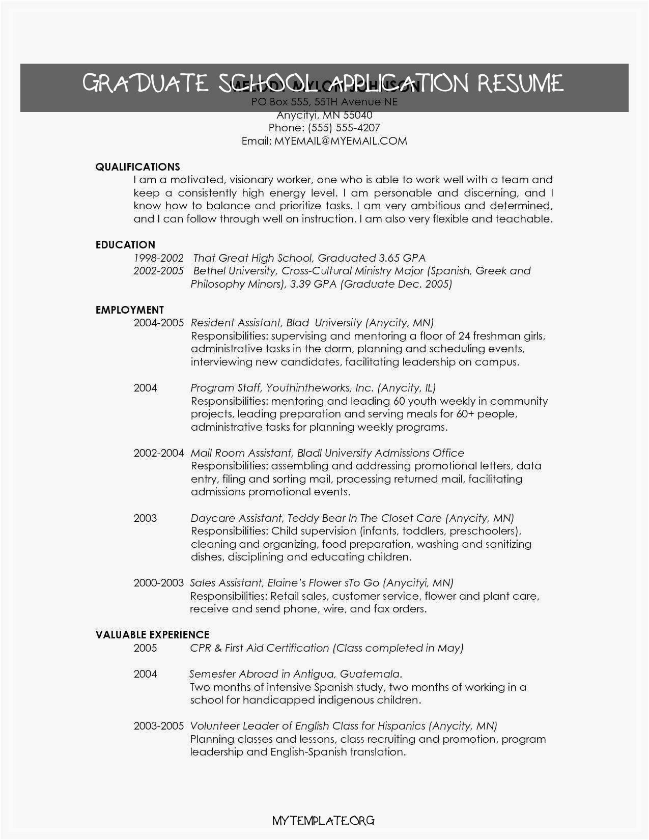resume template for masters application