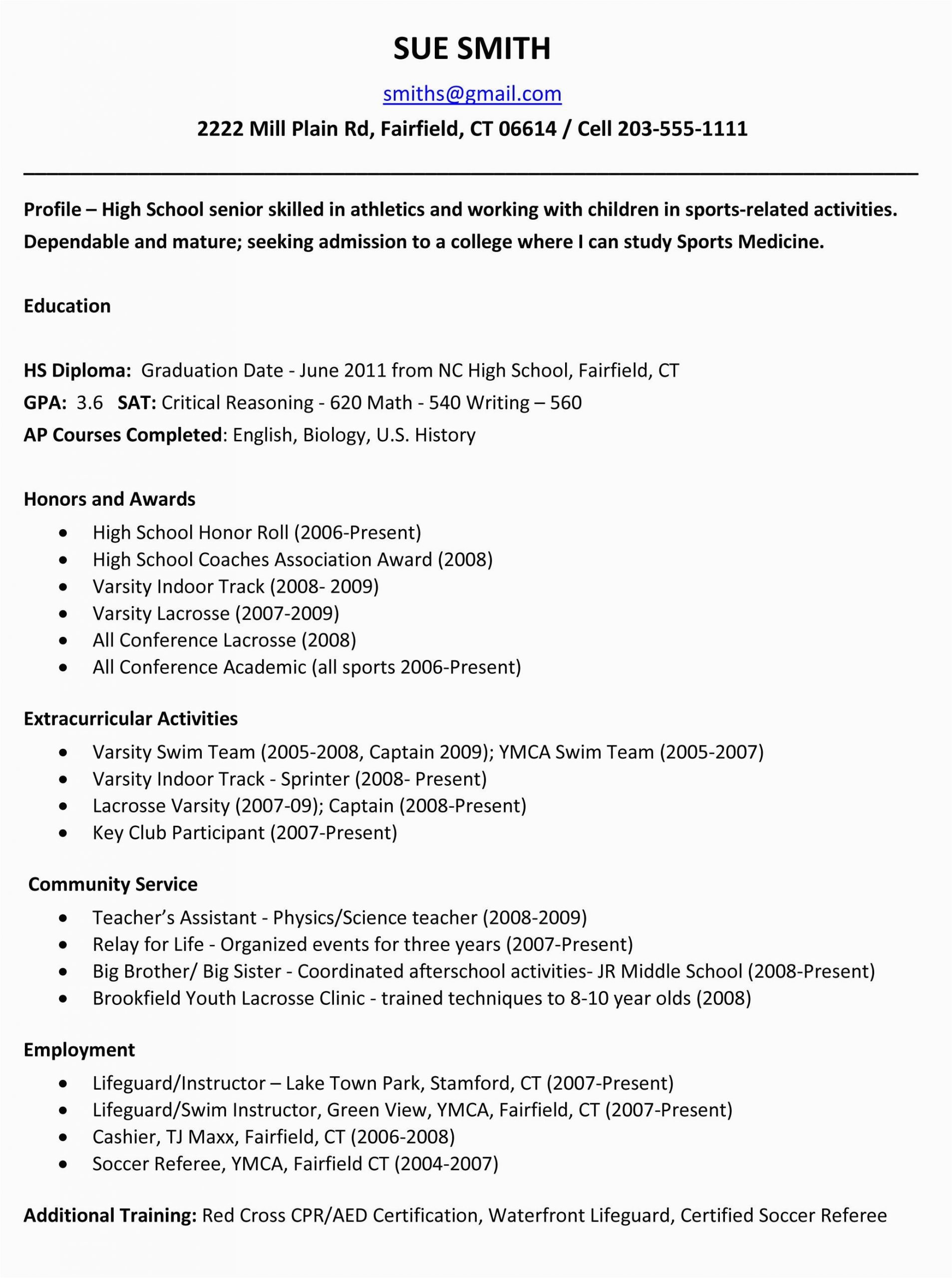 High School College Application Resume Template Sample Resumes