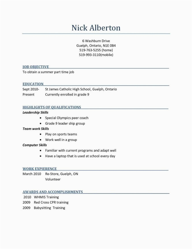 resume for a highschool student with no work experience