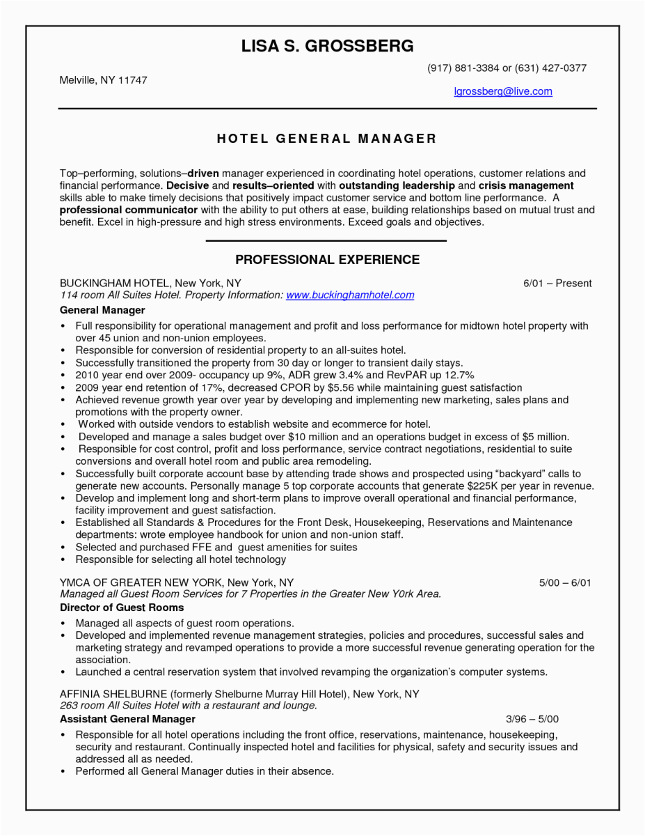hotel general manager resume