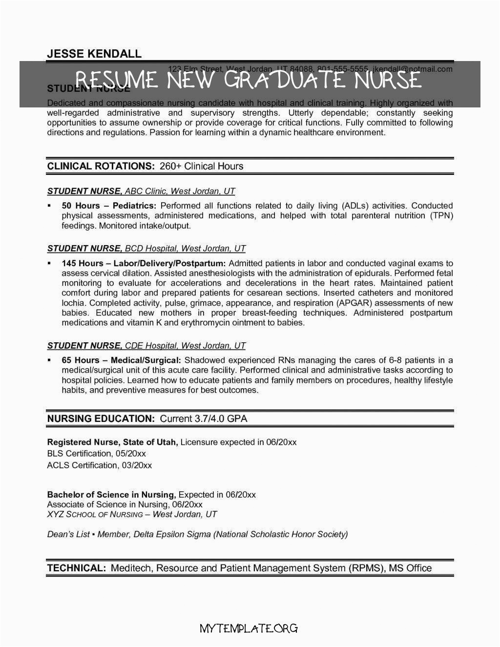 resume new graduate nurse