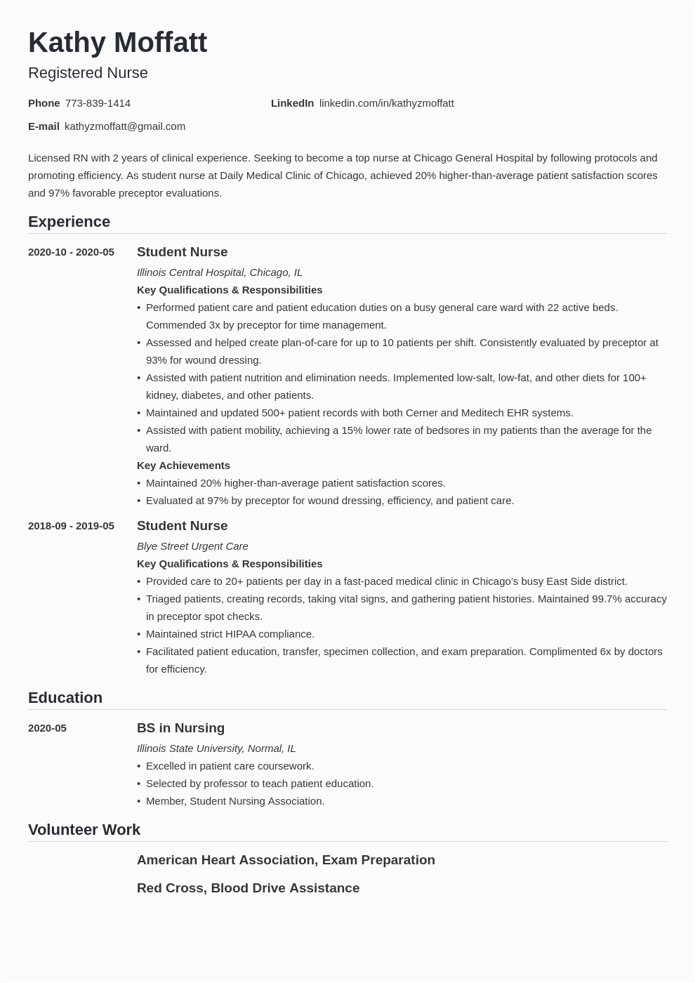 new grad nursing resume example