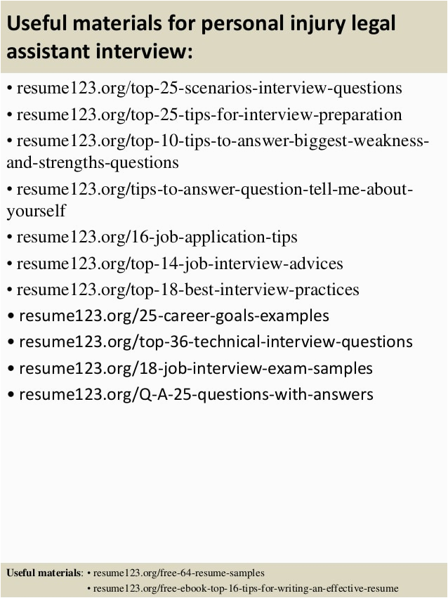 top 8 personal injury legal assistant resume samples