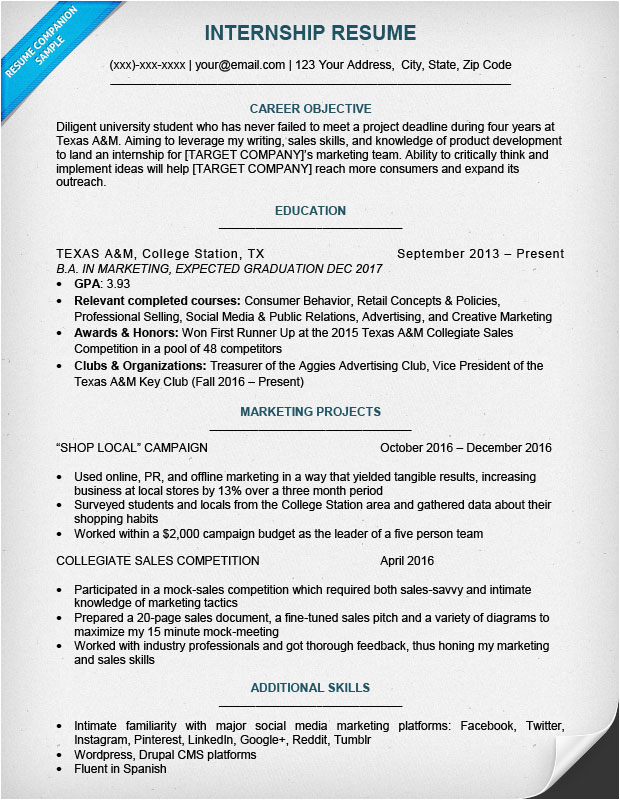 internship resume templates