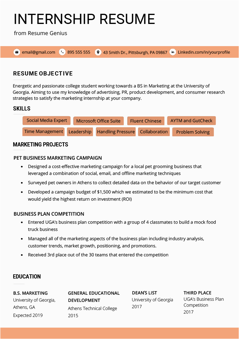 student resume for internship database