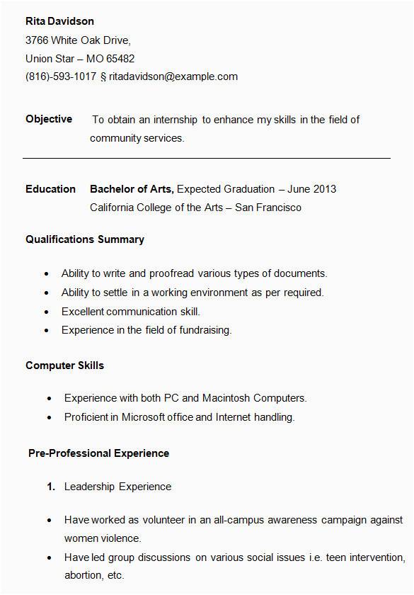 student sample resume templates