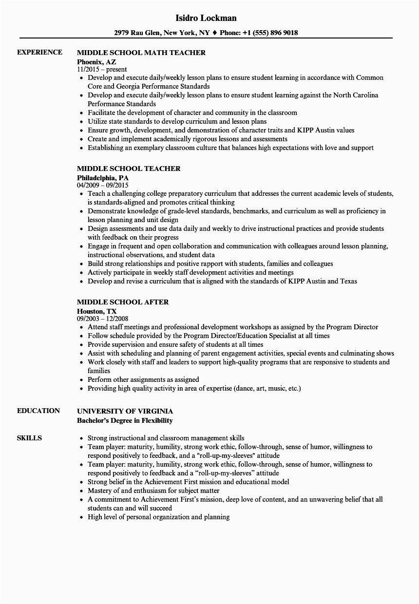 Resume Template for Middle School Students Middle School Student Resume Resume Template Database