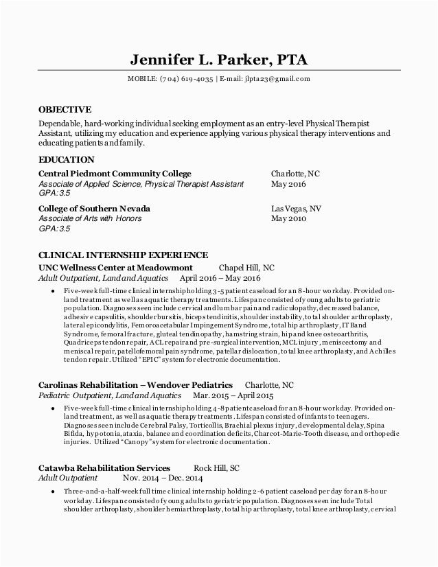 physical therapist assistant resume