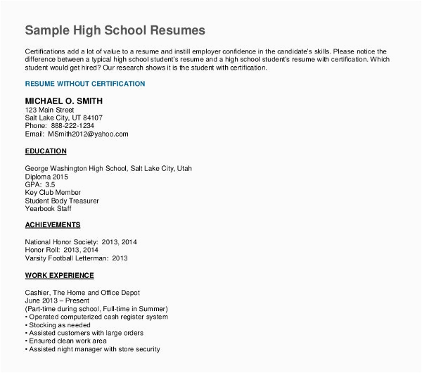 high school graduate resume