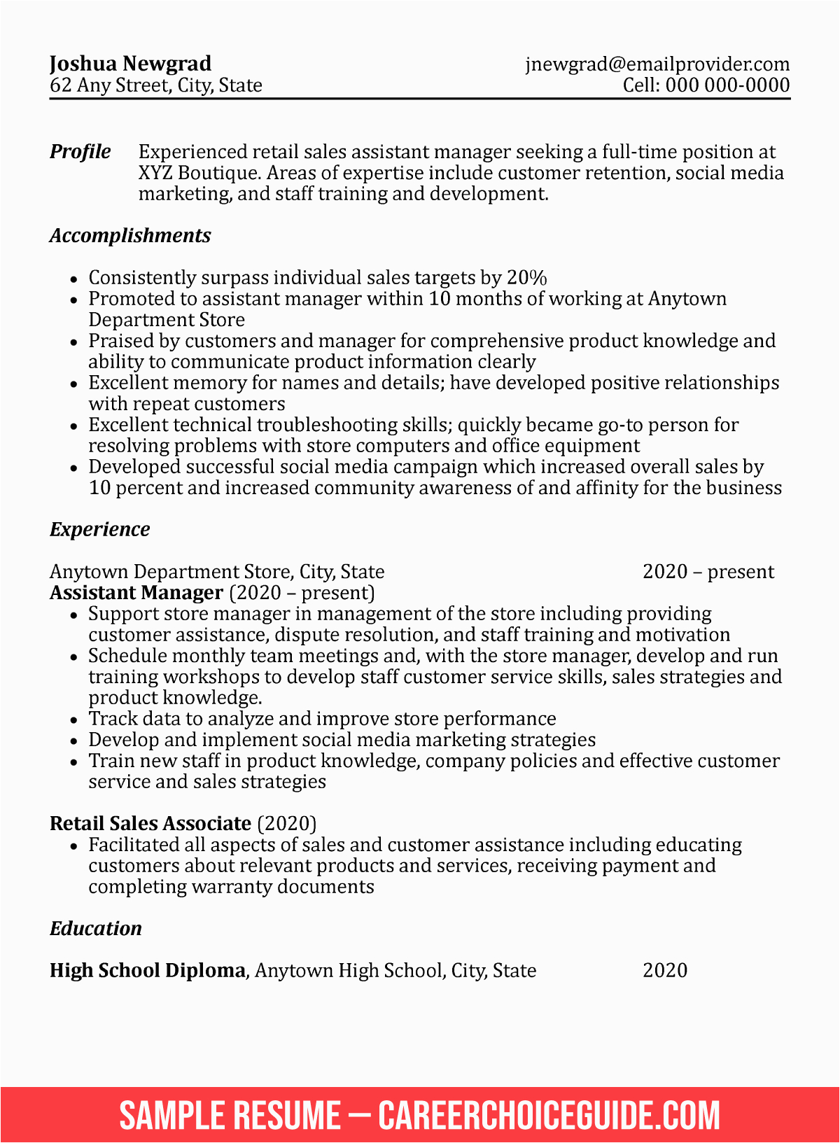 high school graduate resume