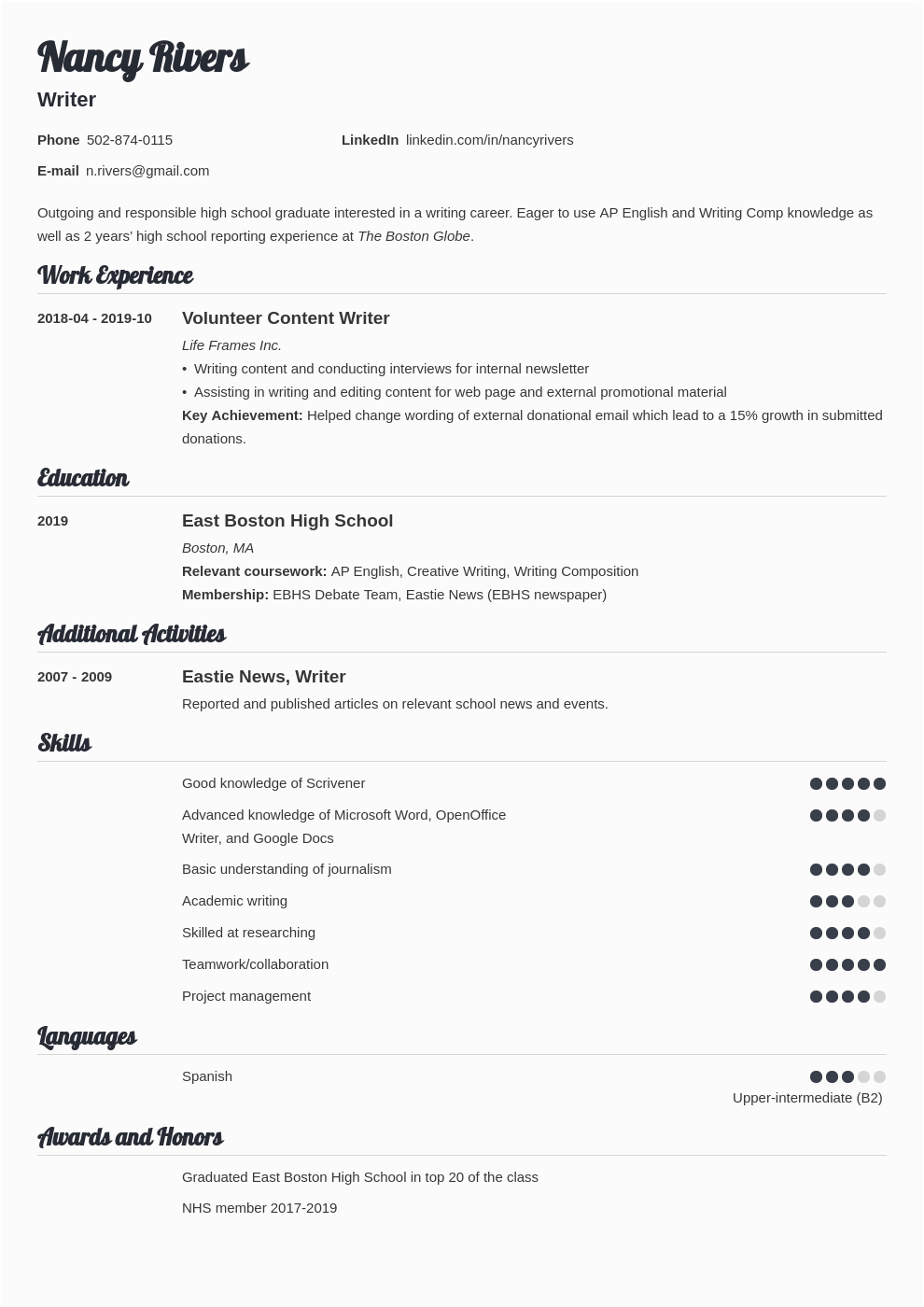 Resume Template for Recent High School Graduate Recent High School Graduate Resume Examples