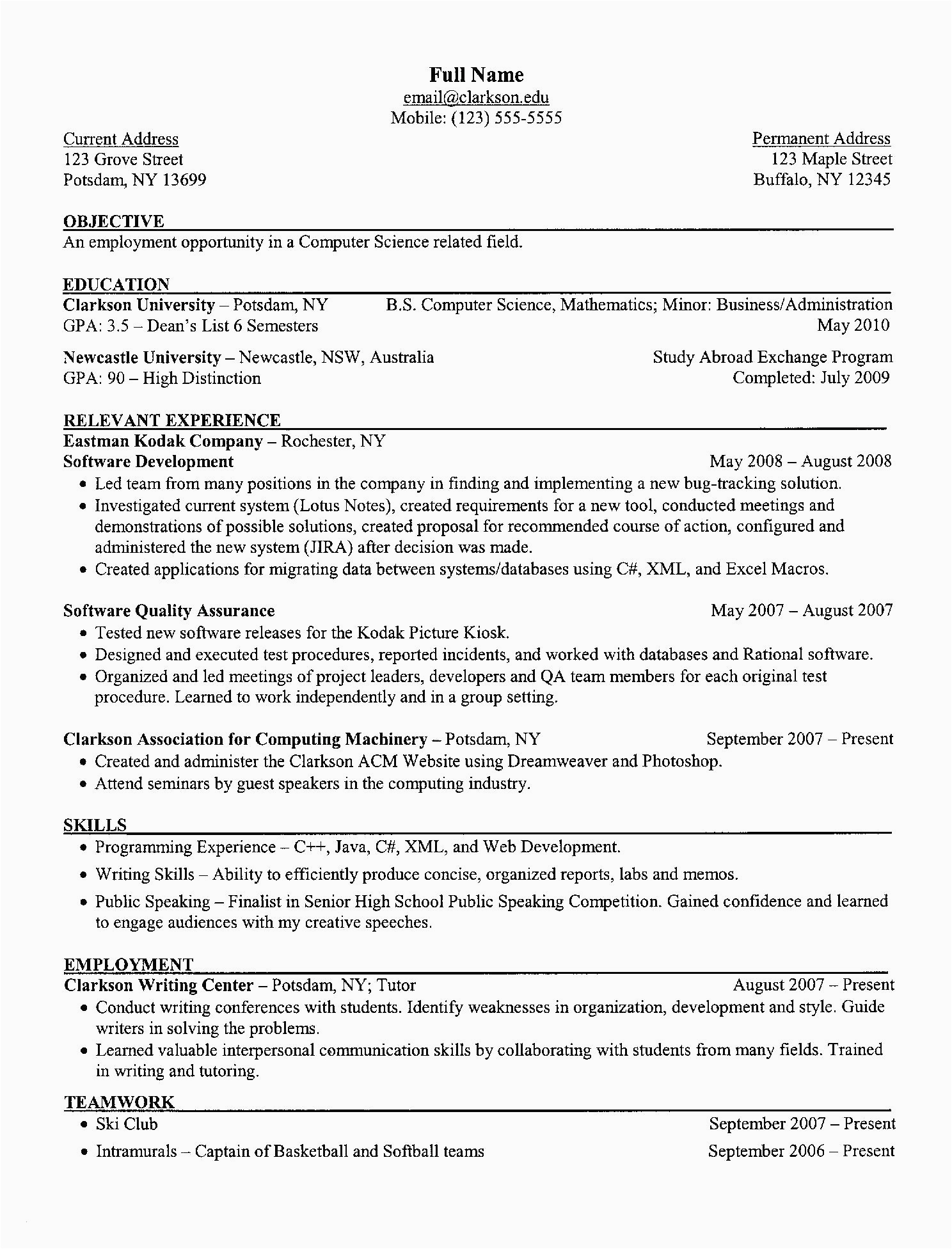 senior software engineer resume template