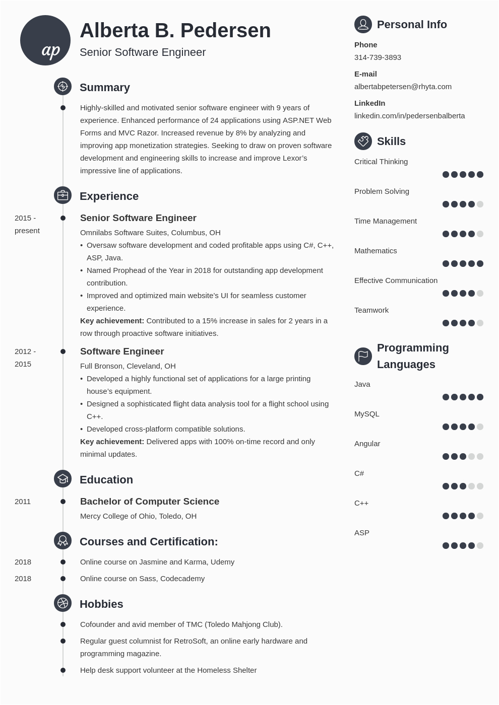 senior software engineer resume example