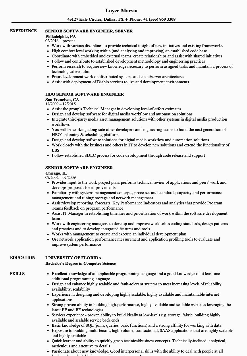 senior software engineer resume template