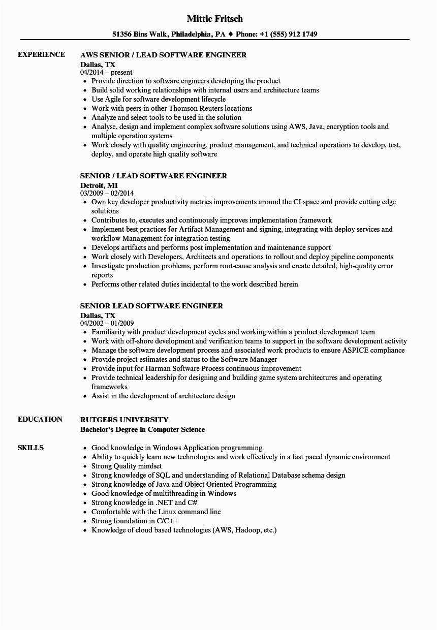 senior software engineer resume template