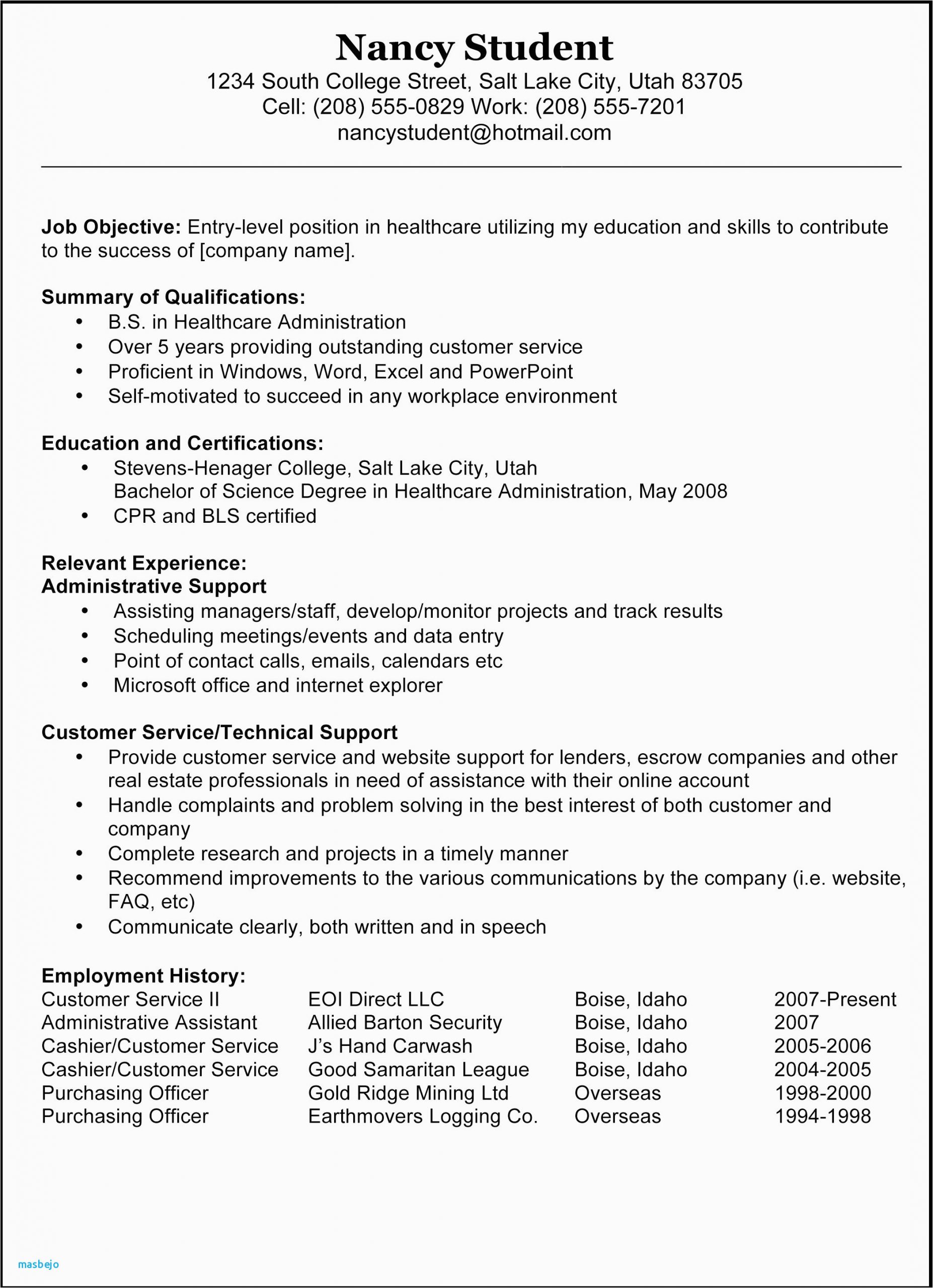 employment history resume