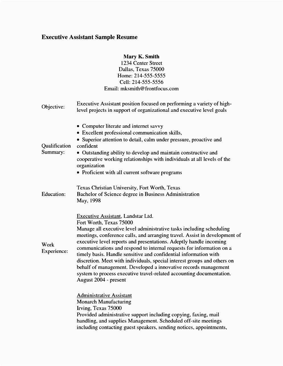 executive assistant resume objective