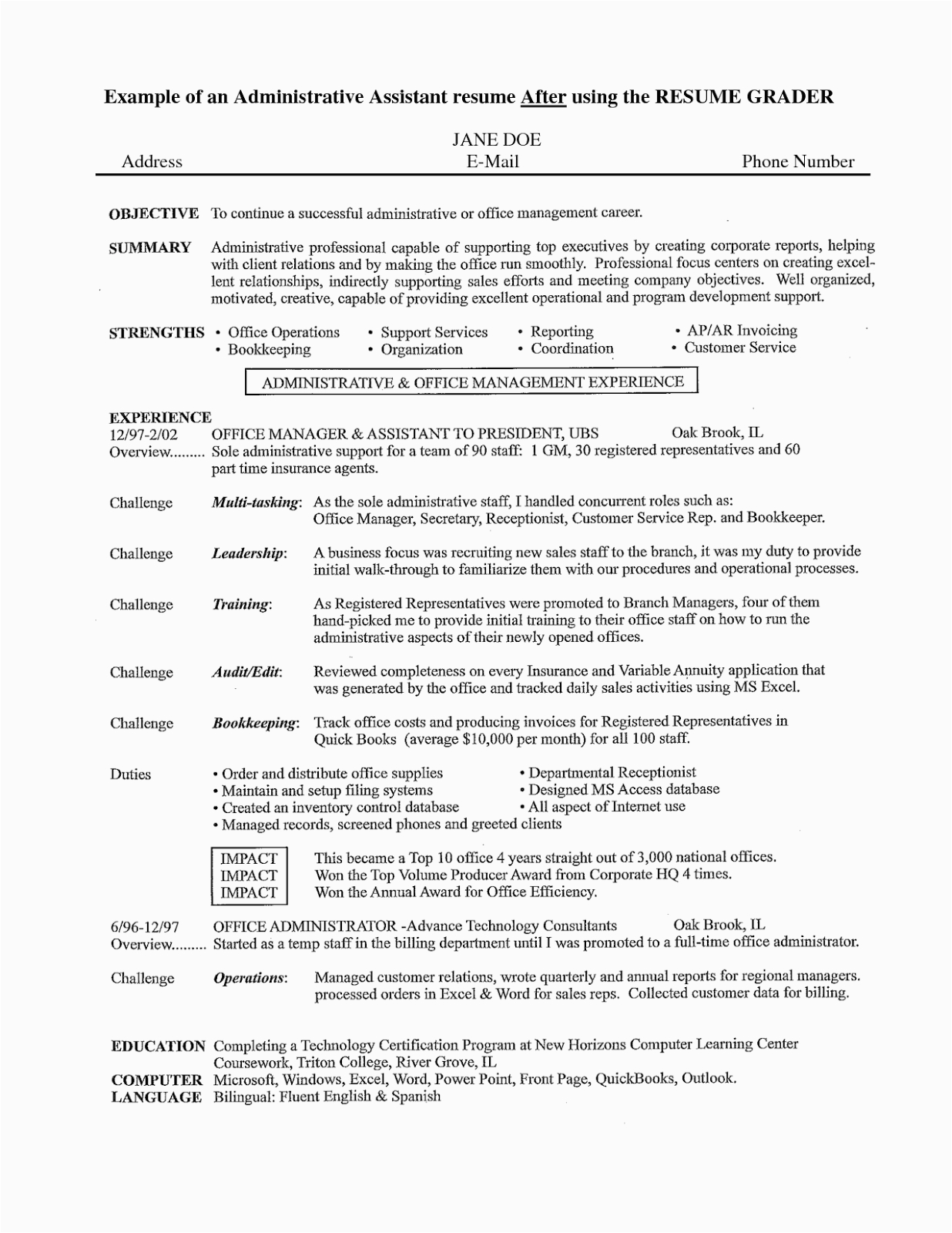 sample objective on resume for