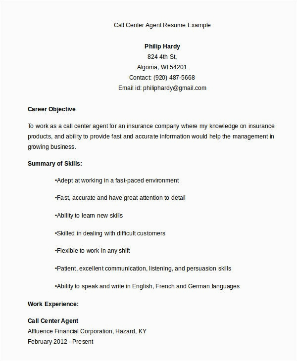 call center sample resume with no experience philippines