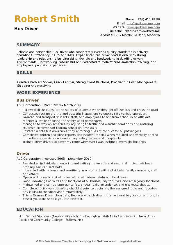 Sample Resume for Bus Driver Position Bus Driver Resume Samples