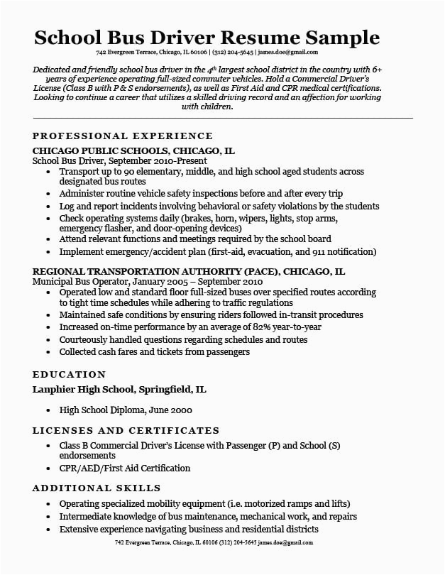Sample Resume for Bus Driver Position School Bus Driver Resume Sample & Writing Tips