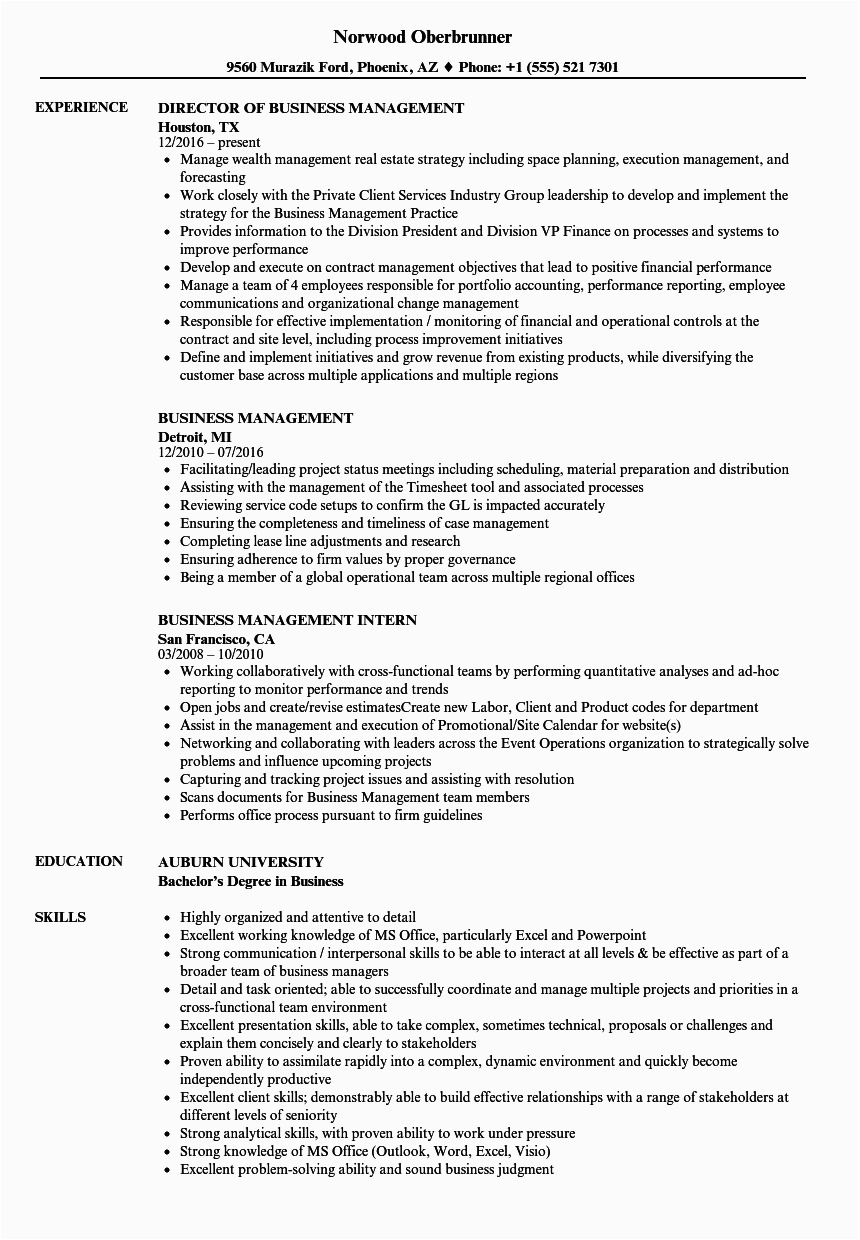 business management resume examples