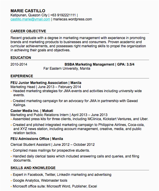 Sample Resume for Fresh Graduates with No Experience Kalibrr Resume Sample