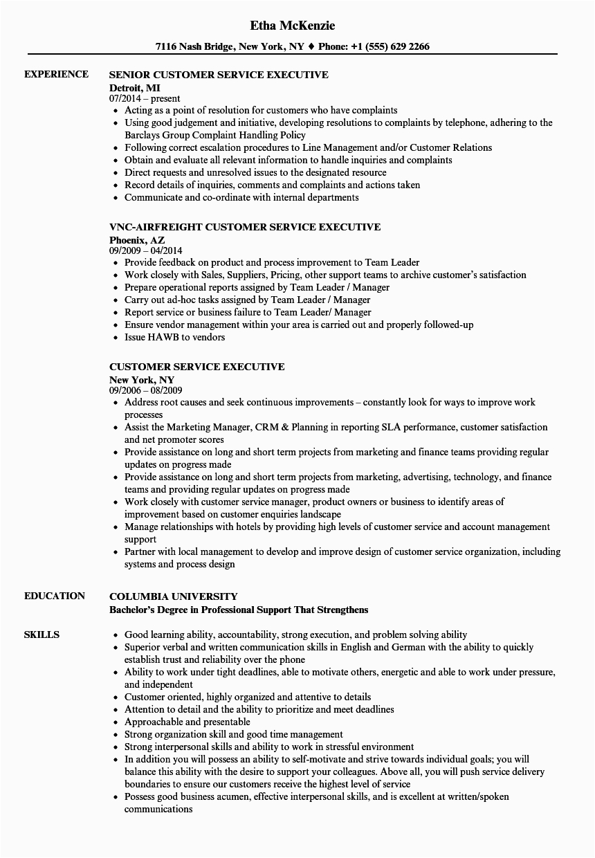 Sample Resume for Fresher Customer Care Executive Customer Service Resume for Call Center Job Sample for
