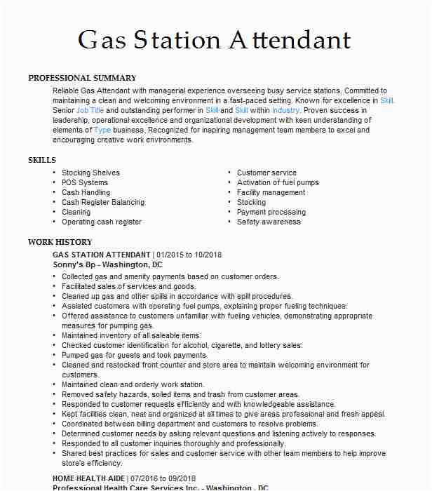 Sample Resume for Gas Station attendant assistant Manager Gas Station attendant Resume Example