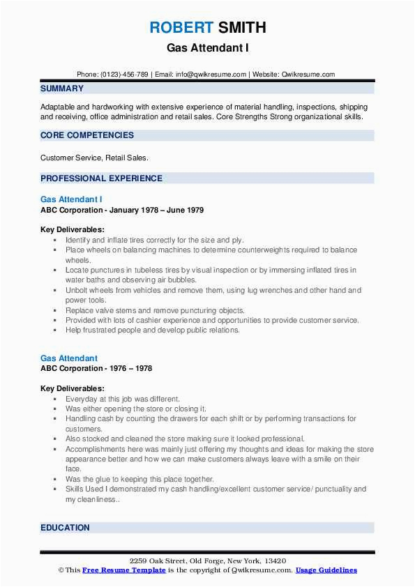 Sample Resume for Gas Station attendant Gas attendant Resume Samples