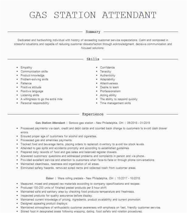 Sample Resume for Gas Station attendant Gas Station attendant Resume Example Circle K Corp O