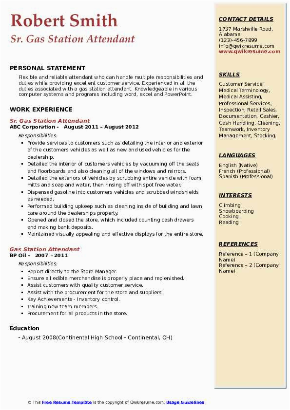 Sample Resume for Gas Station attendant Gas Station attendant Resume Samples