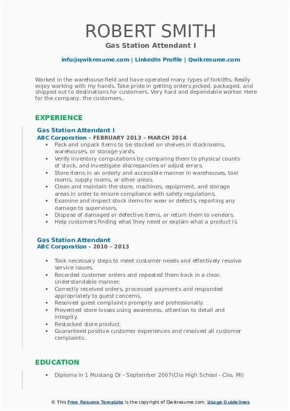 Sample Resume for Gas Station attendant Gas Station attendant Resume Samples