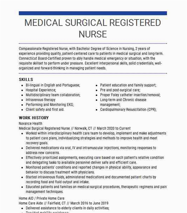 Sample Resume for Med Surg Nurse Registered Nurse Mixed Surgical Medical Resume Example
