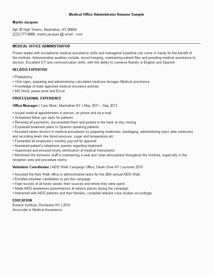 medical office administration resume
