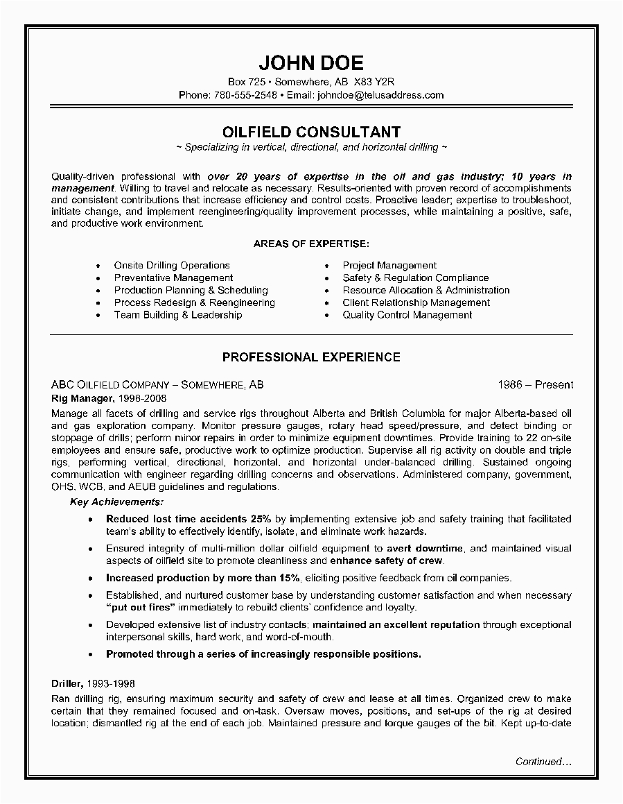 example of a oilfield consultant resume sample